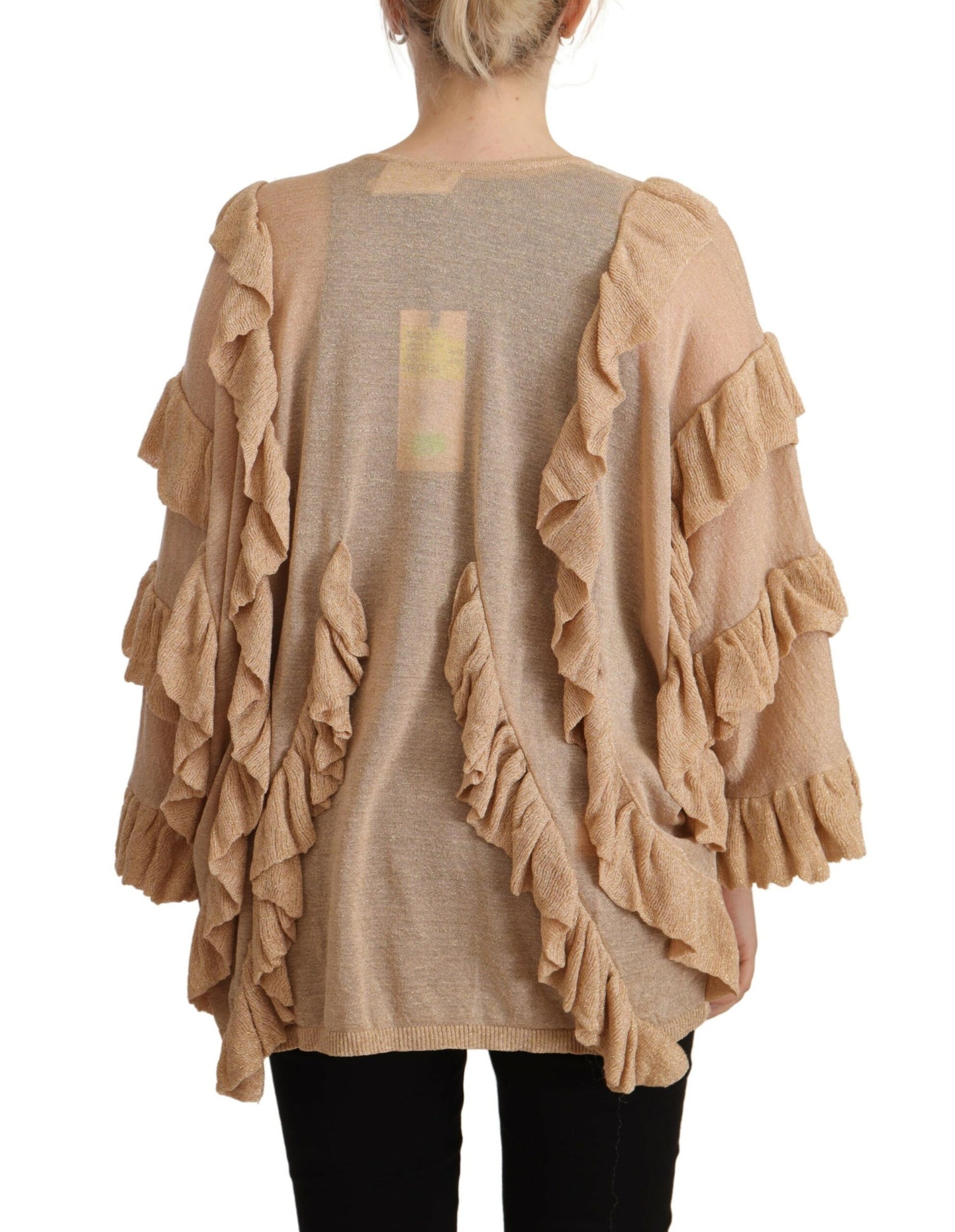 Aniye By Beige Ruffle Long Sleeves Open Front Cardigan Sweater Aniye By