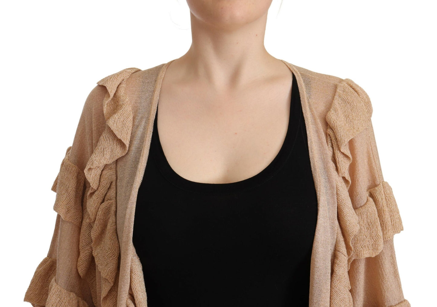 Aniye By Beige Ruffle Long Sleeves Open Front Cardigan Sweater Aniye By