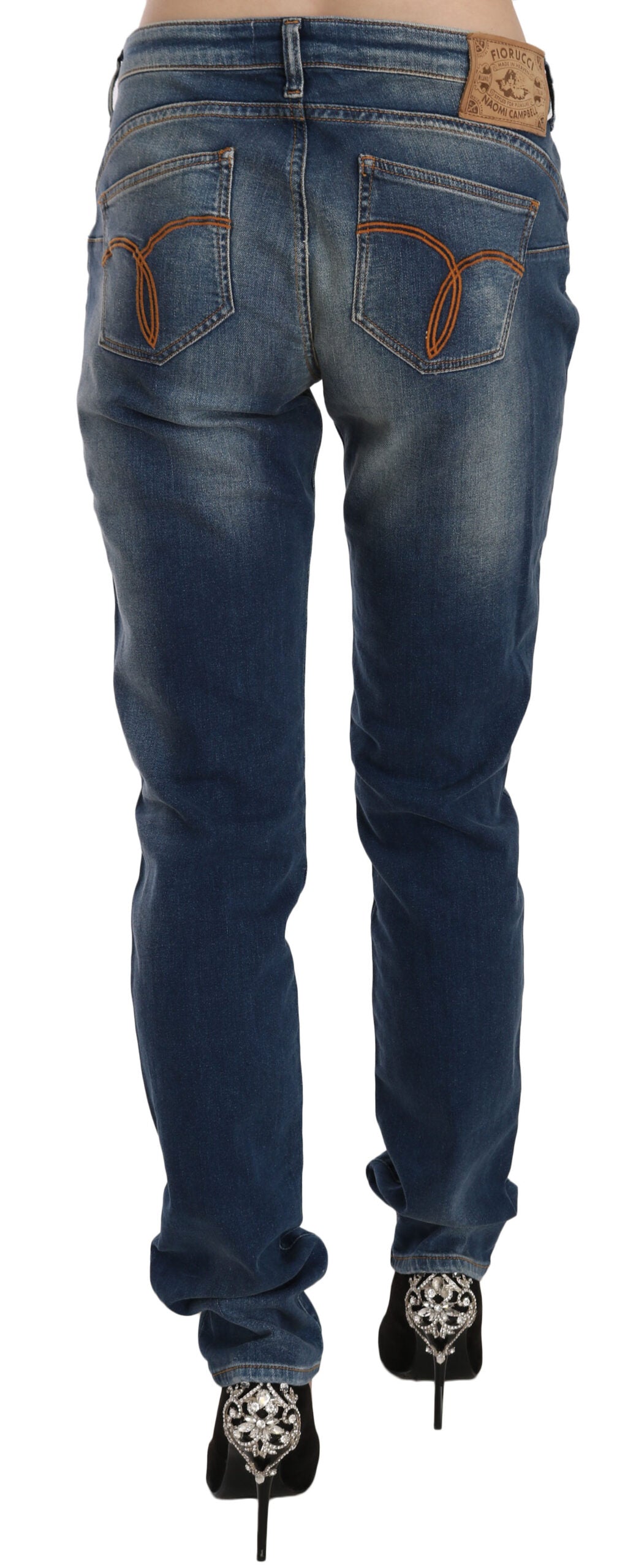 Fiorucci Blue Washed Mid Waist Slim Fit Denim Jeans Fiorucci