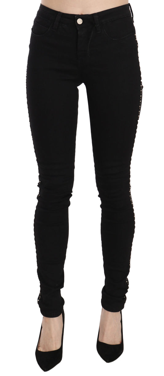Costume National Black Embellished Mid Waist Skinny Denim Jeans Costume National