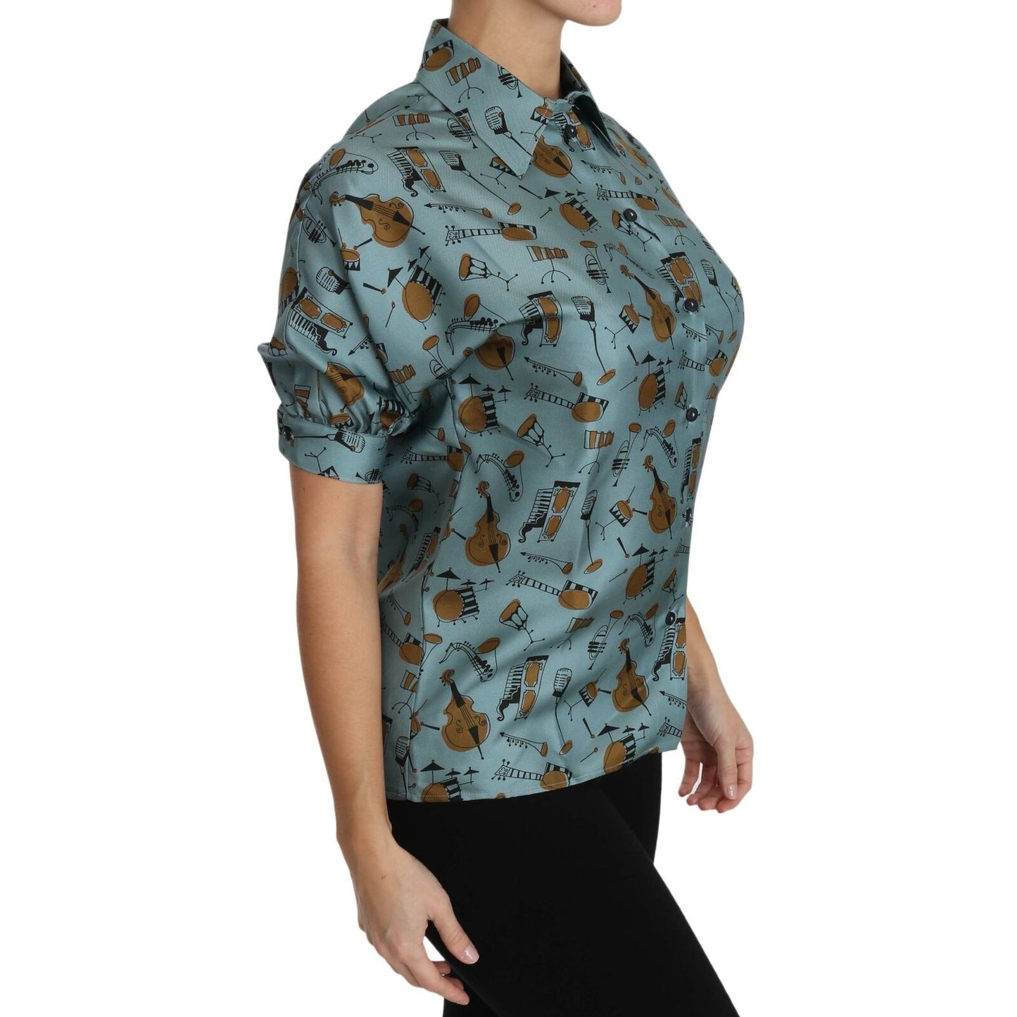 Dolce & Gabbana Multicolor Musical Instruments Silk Short sleeve Shirt