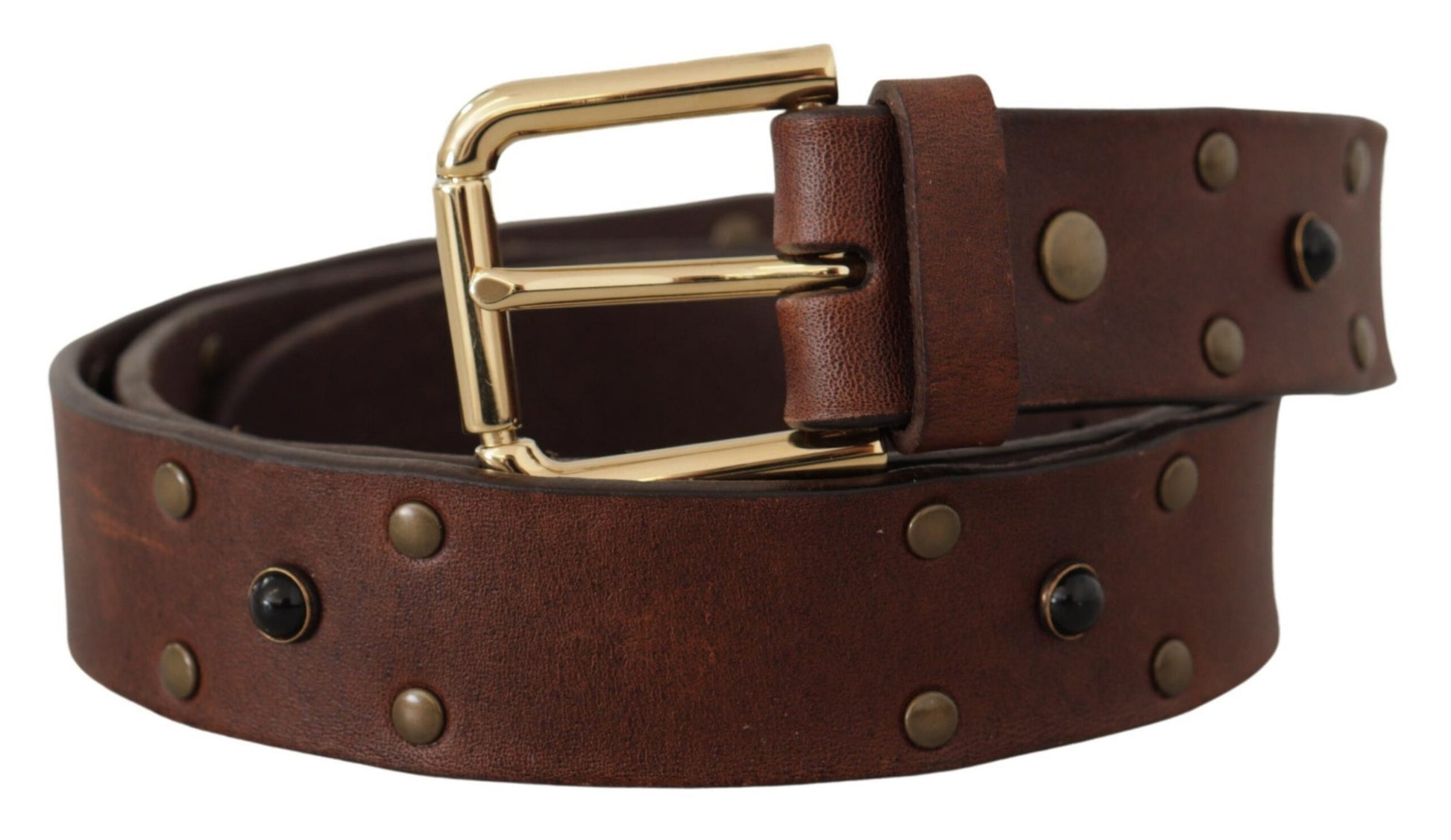 Dolce & Gabbana Brown Leather Studded Gold Tone Metal Buckle Belt Dolce & Gabbana