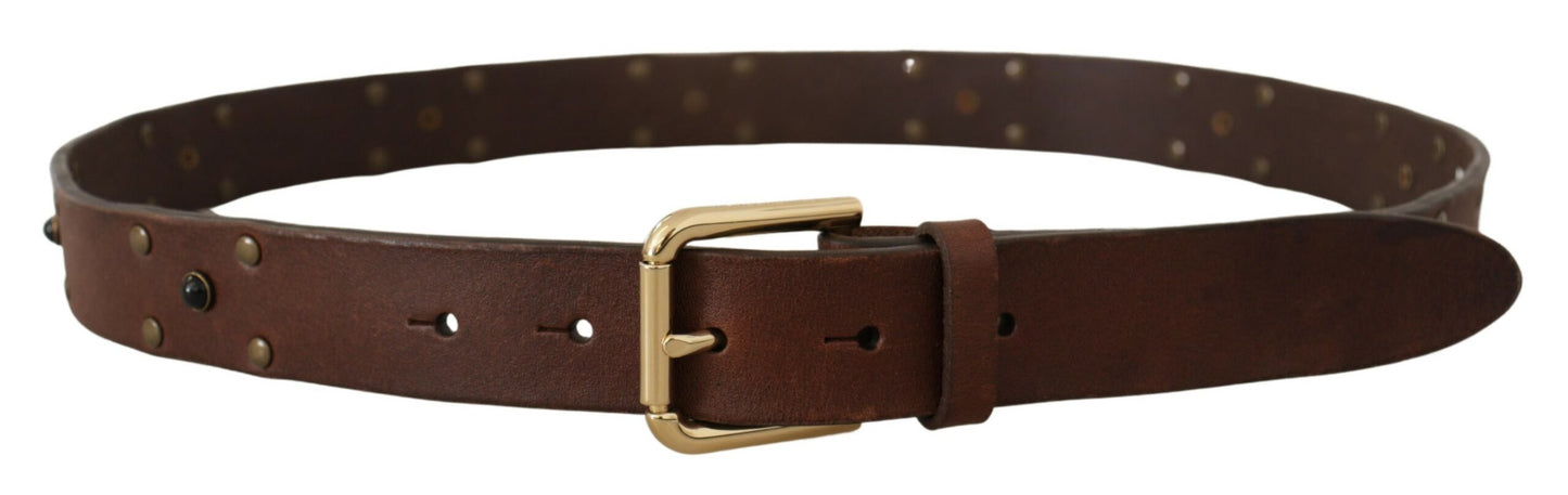 Dolce & Gabbana Brown Leather Studded Gold Tone Metal Buckle Belt Dolce & Gabbana