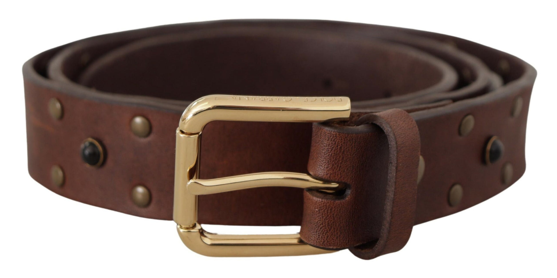 Dolce & Gabbana Brown Leather Studded Gold Tone Metal Buckle Belt Dolce & Gabbana