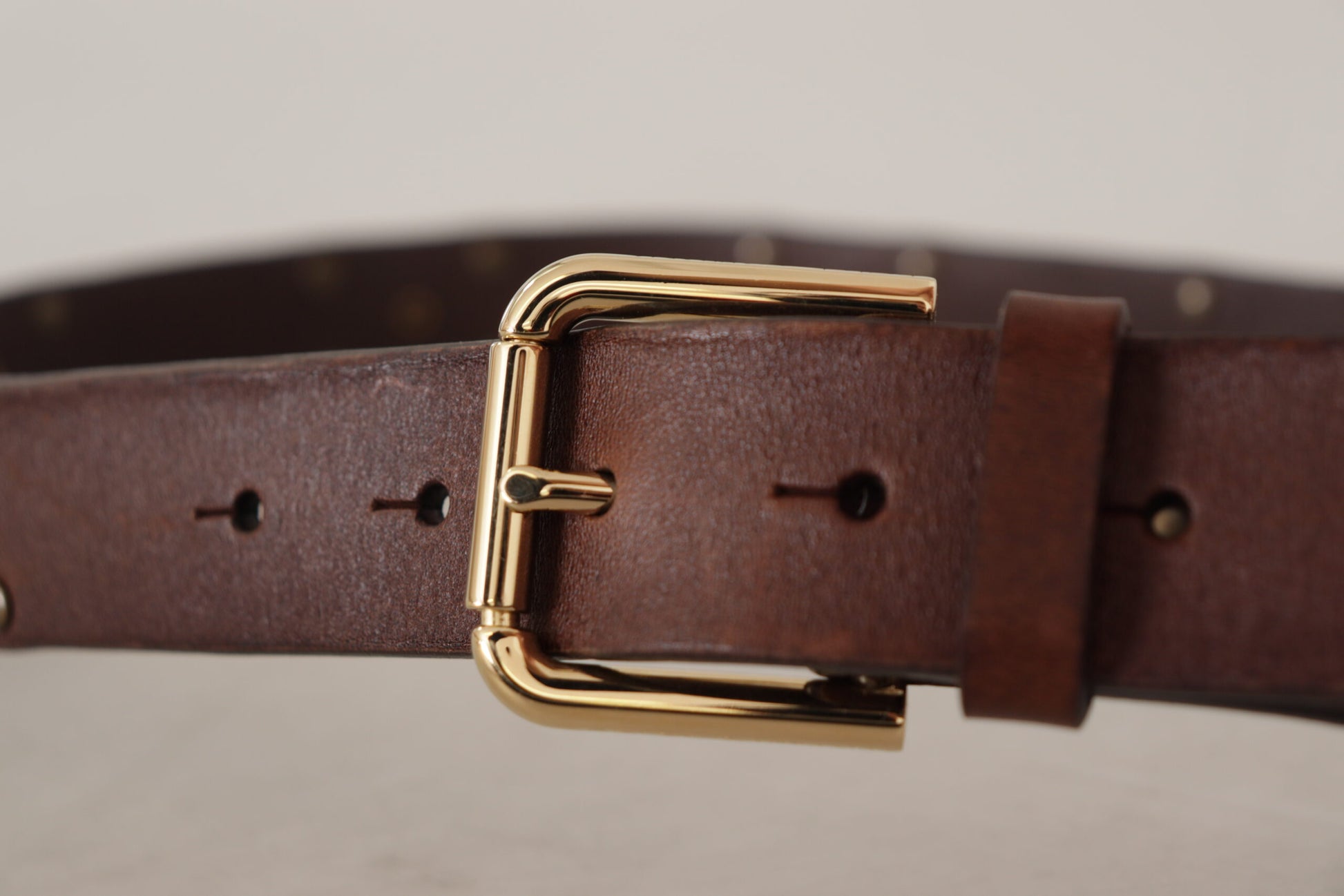 Dolce & Gabbana Brown Leather Studded Gold Tone Metal Buckle Belt Dolce & Gabbana