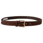 Dolce & Gabbana Brown Leather Floral Studded Metal Buckle Belt