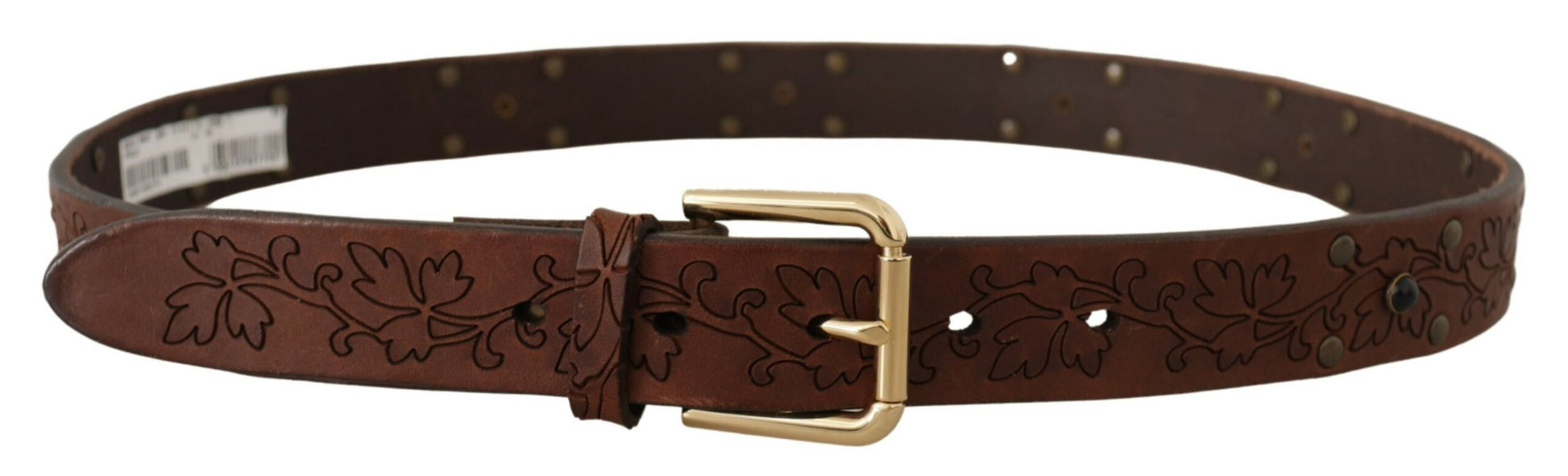 Dolce & Gabbana Brown Leather Floral Studded Metal Buckle Belt Dolce & Gabbana