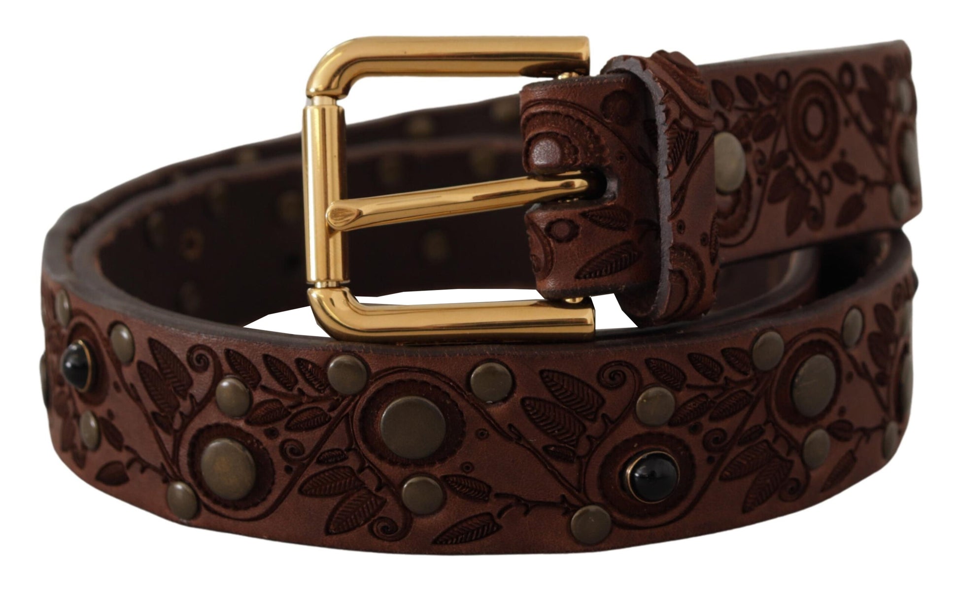 Dolce & Gabbana Brown Calf Leather Embossed Gold Metal Buckle Dolce & Gabbana