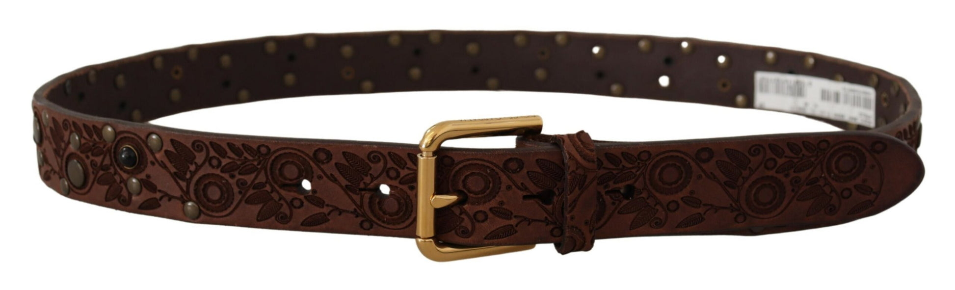 Dolce & Gabbana Brown Calf Leather Embossed Gold Metal Buckle Dolce & Gabbana