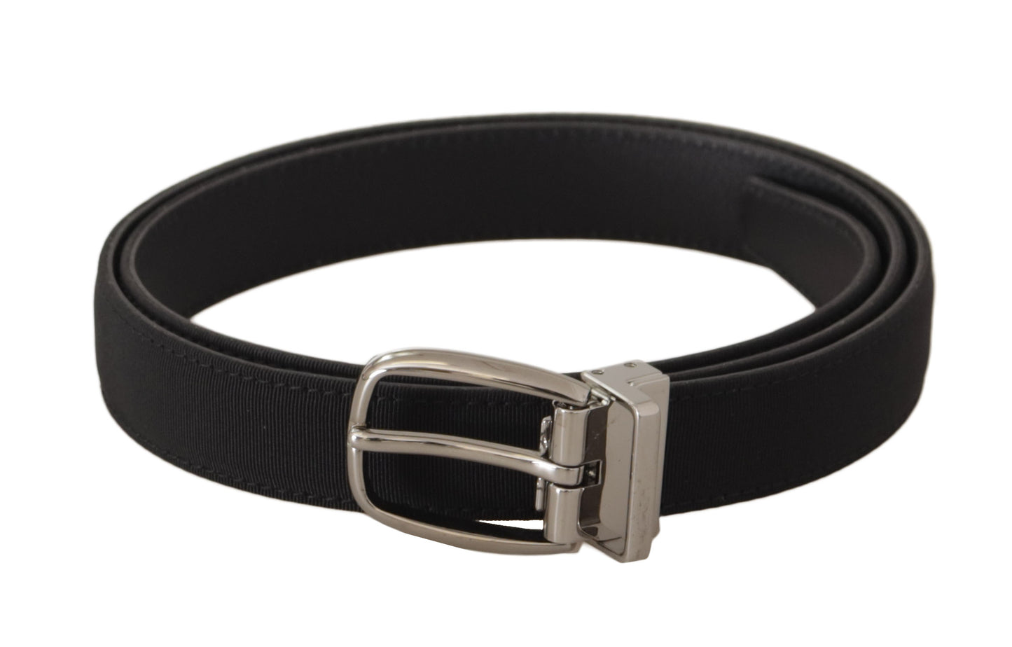 Dolce & Gabbana Black Calf Canvas Silver Tone Logo Metal Belt Dolce & Gabbana