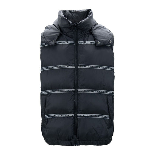 Versace Elegant Black Logo Band Vest with Detachable Hood Versace