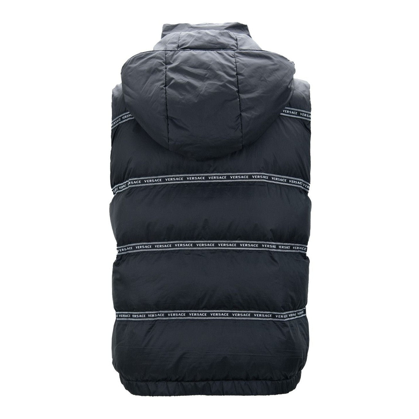 Versace Elegant Black Logo Band Vest with Detachable Hood Versace