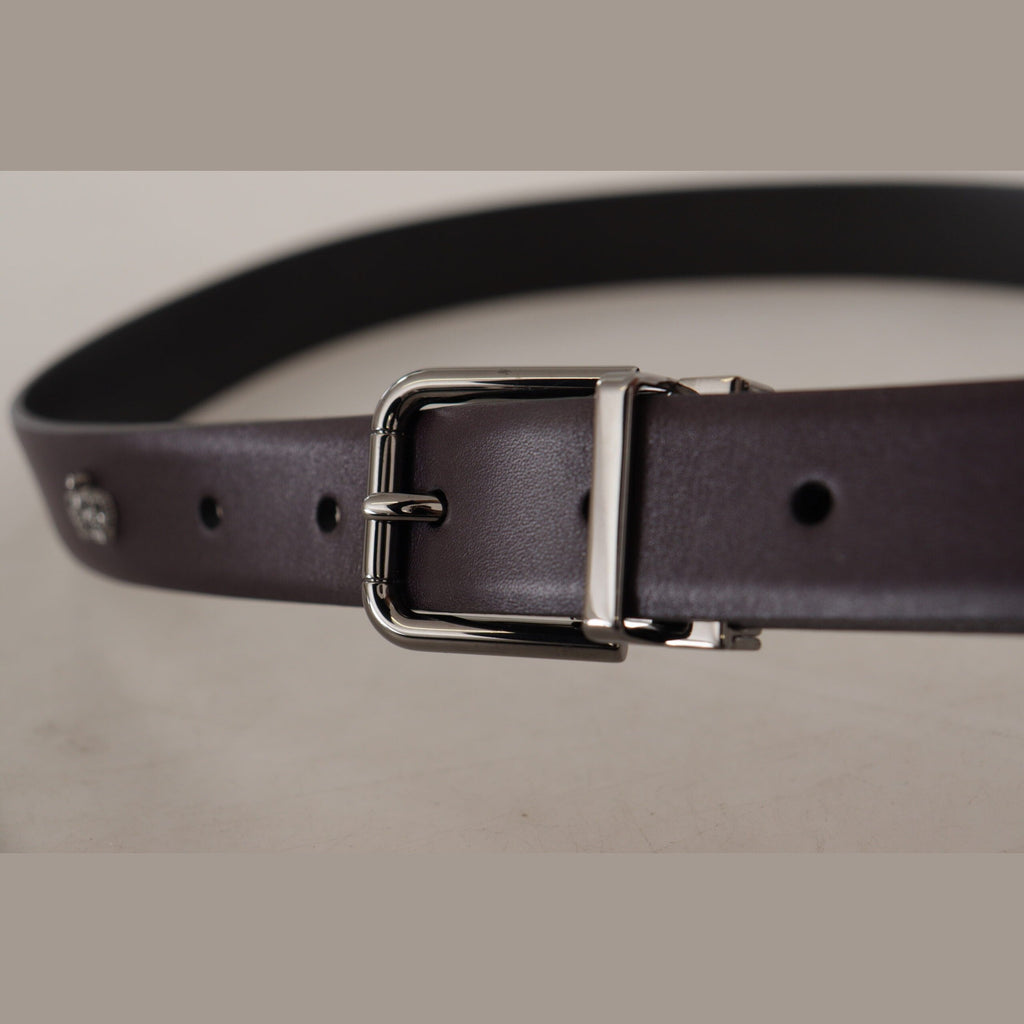 Dolce & Gabbana Dark Purple Leather Box Borchia Metal Buckle Belt
