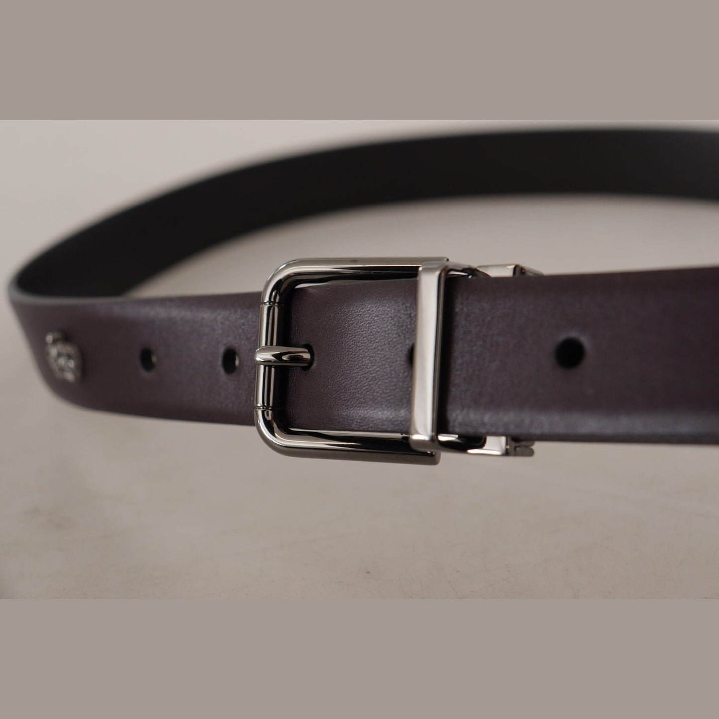 Dolce & Gabbana Dark Purple Leather Box Borchia Metal Buckle Belt