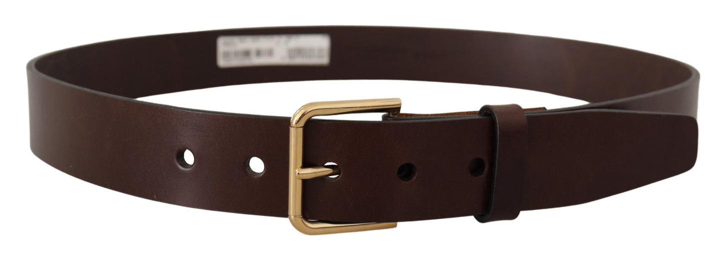 Dolce & Gabbana Brown Polished Leather Gold Tone Metal Buckle Belt Dolce & Gabbana