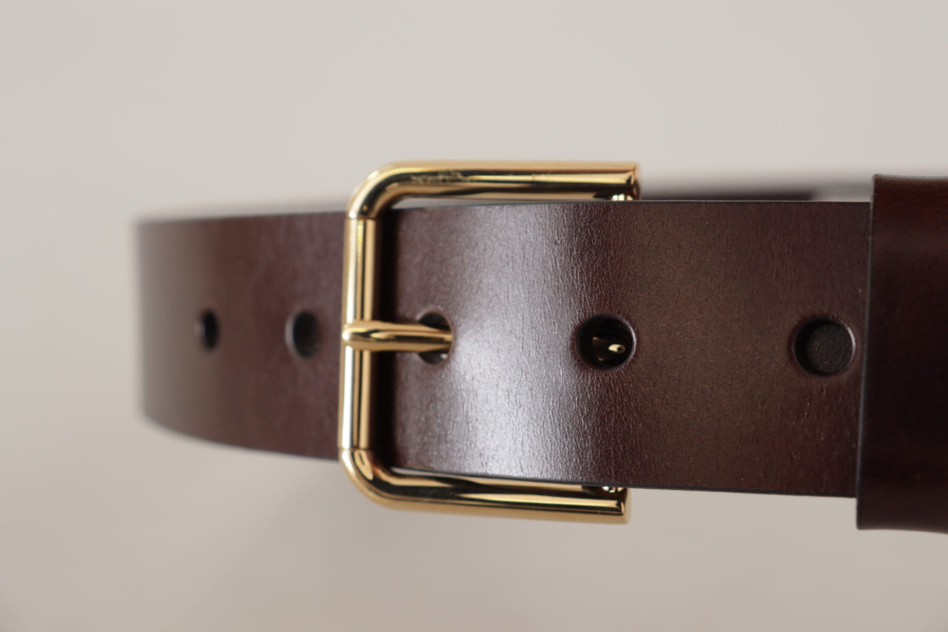 Dolce & Gabbana Brown Polished Leather Gold Tone Metal Buckle Belt Dolce & Gabbana