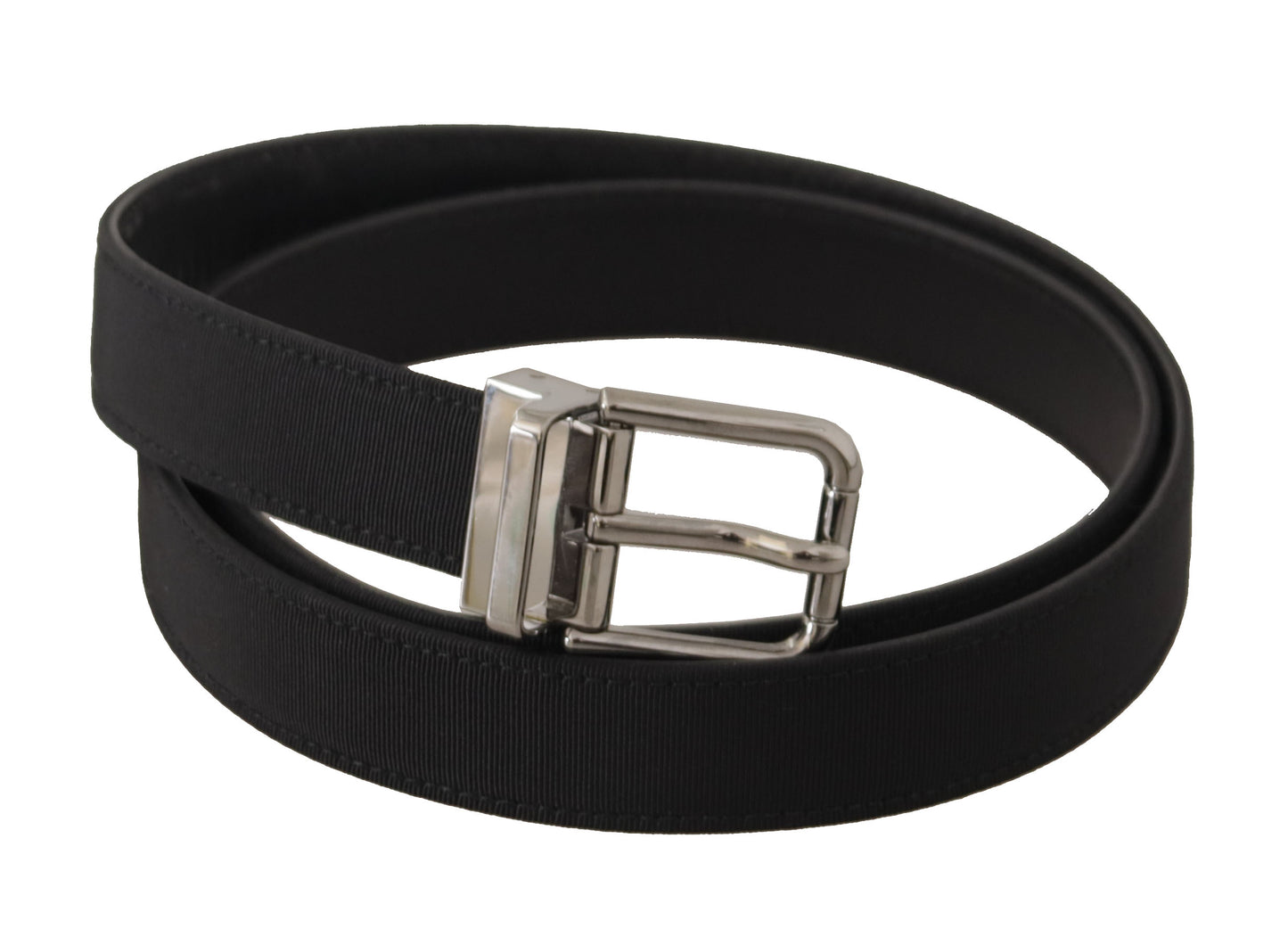 Dolce & Gabbana Black Canvas Leather Silver Metal Buckle Belt Dolce & Gabbana