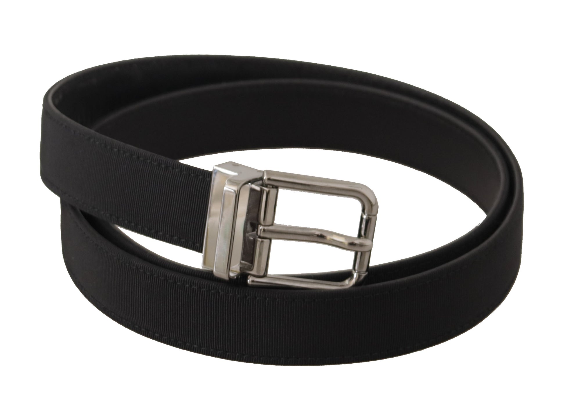 Dolce & Gabbana Black Canvas Leather Silver Metal Buckle Belt Dolce & Gabbana
