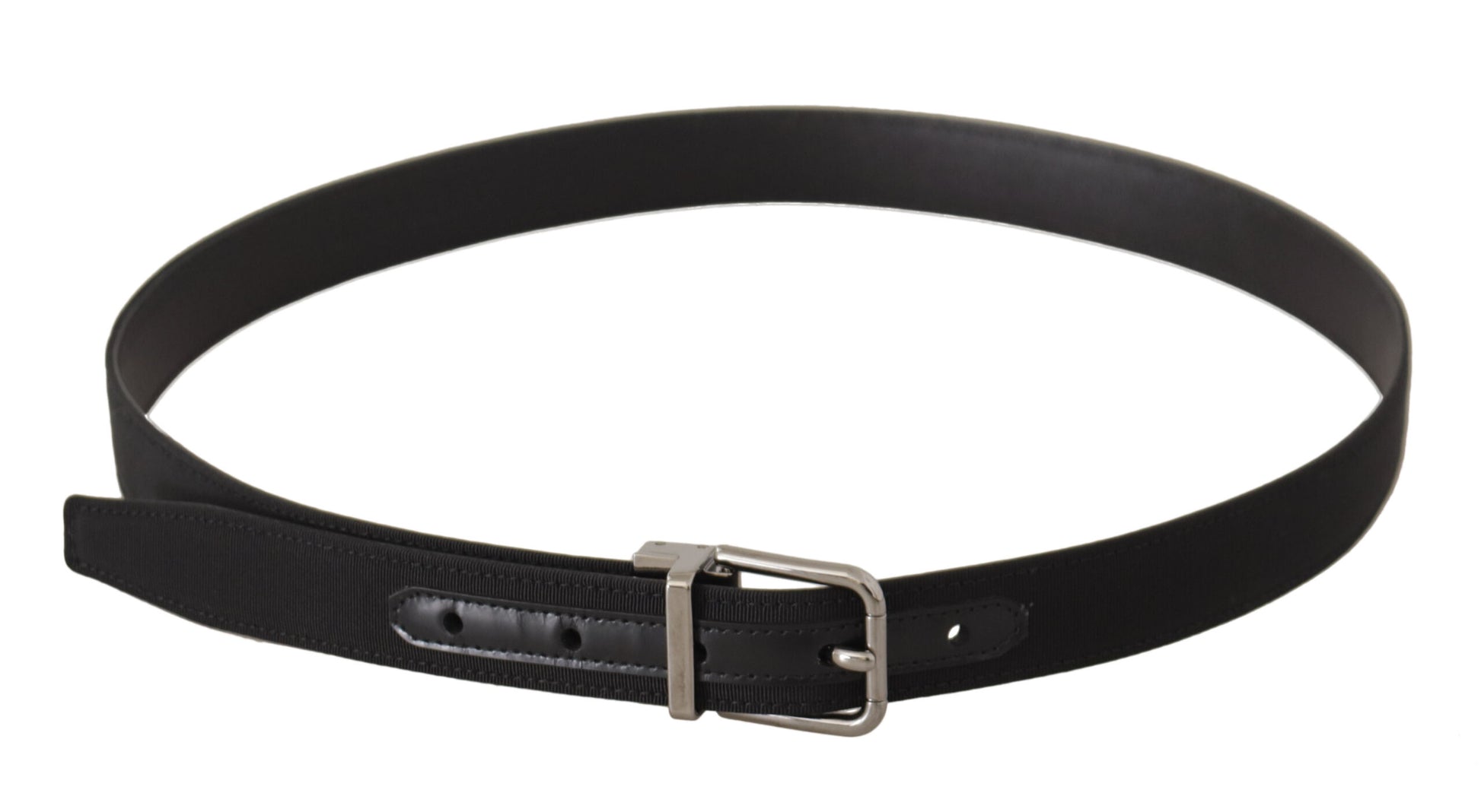 Dolce & Gabbana Black Canvas Leather Silver Metal Buckle Belt Dolce & Gabbana