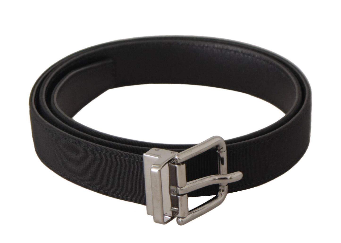 Dolce & Gabbana Black Canvas Leather Silver Metal Buckle Belt Dolce & Gabbana