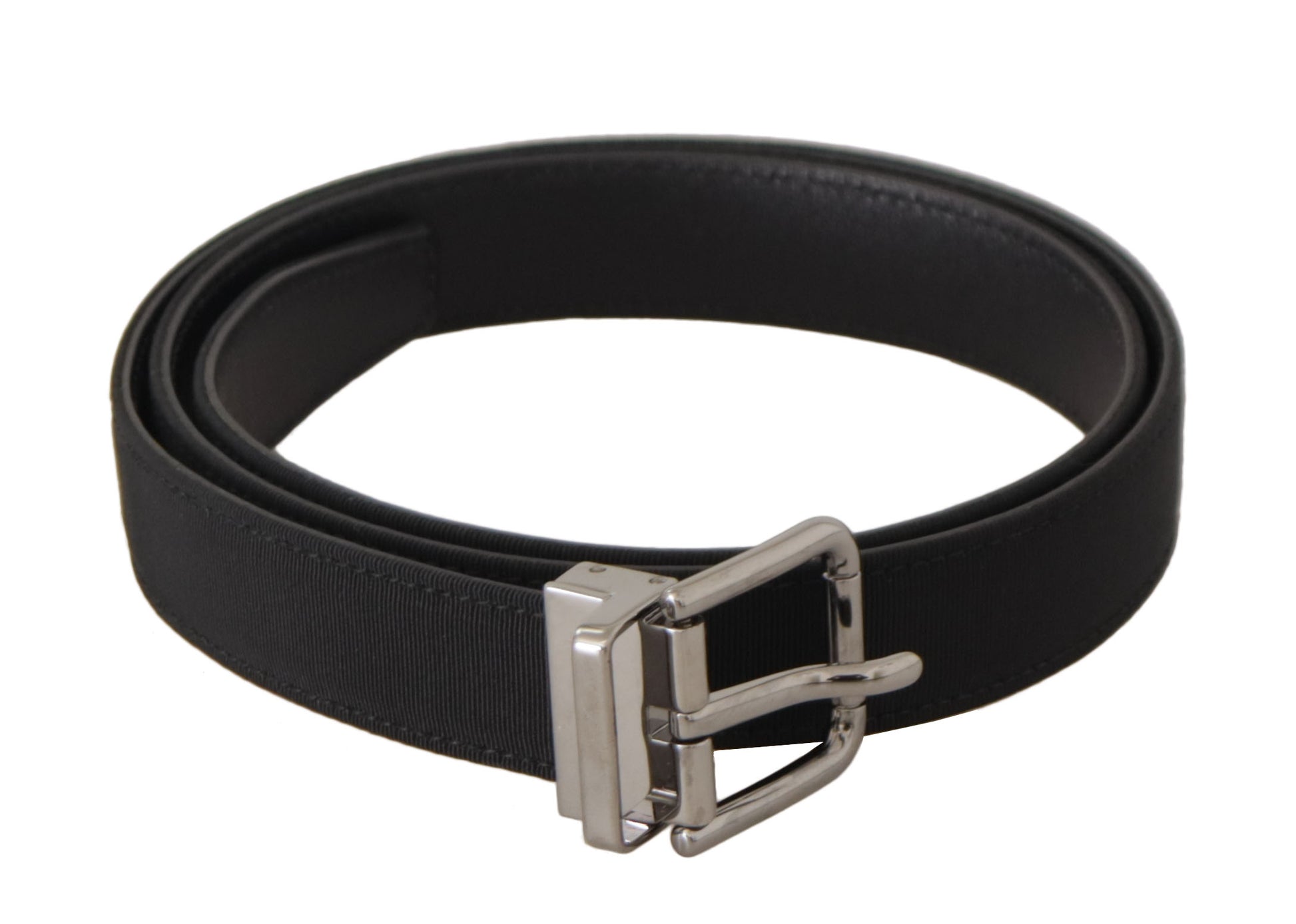 Dolce & Gabbana Black Canvas Leather Silver Metal Buckle Belt Dolce & Gabbana