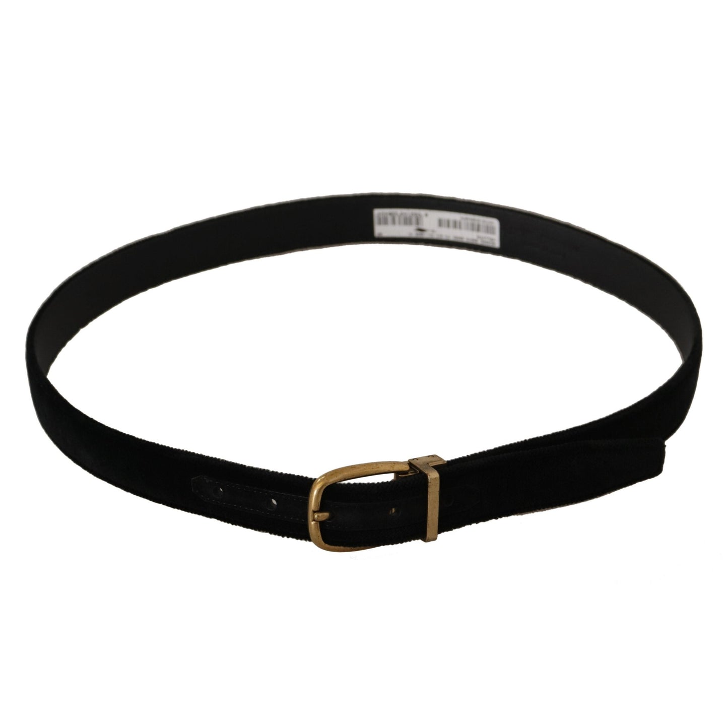 Dolce & Gabbana Black Velvet Leather Gold Tone Metal Buckle Belt