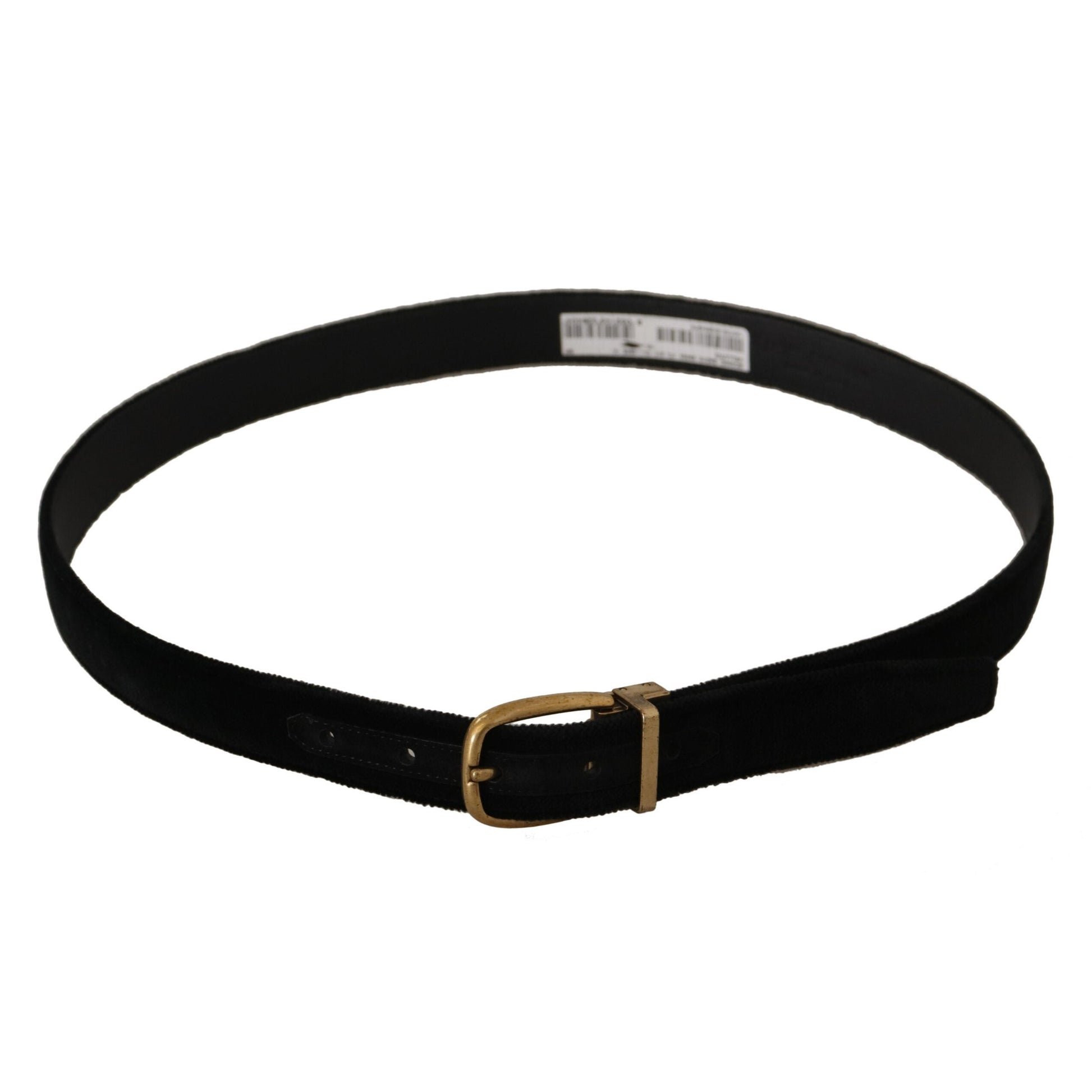 Dolce & Gabbana Black Velvet Leather Gold Tone Metal Buckle Belt