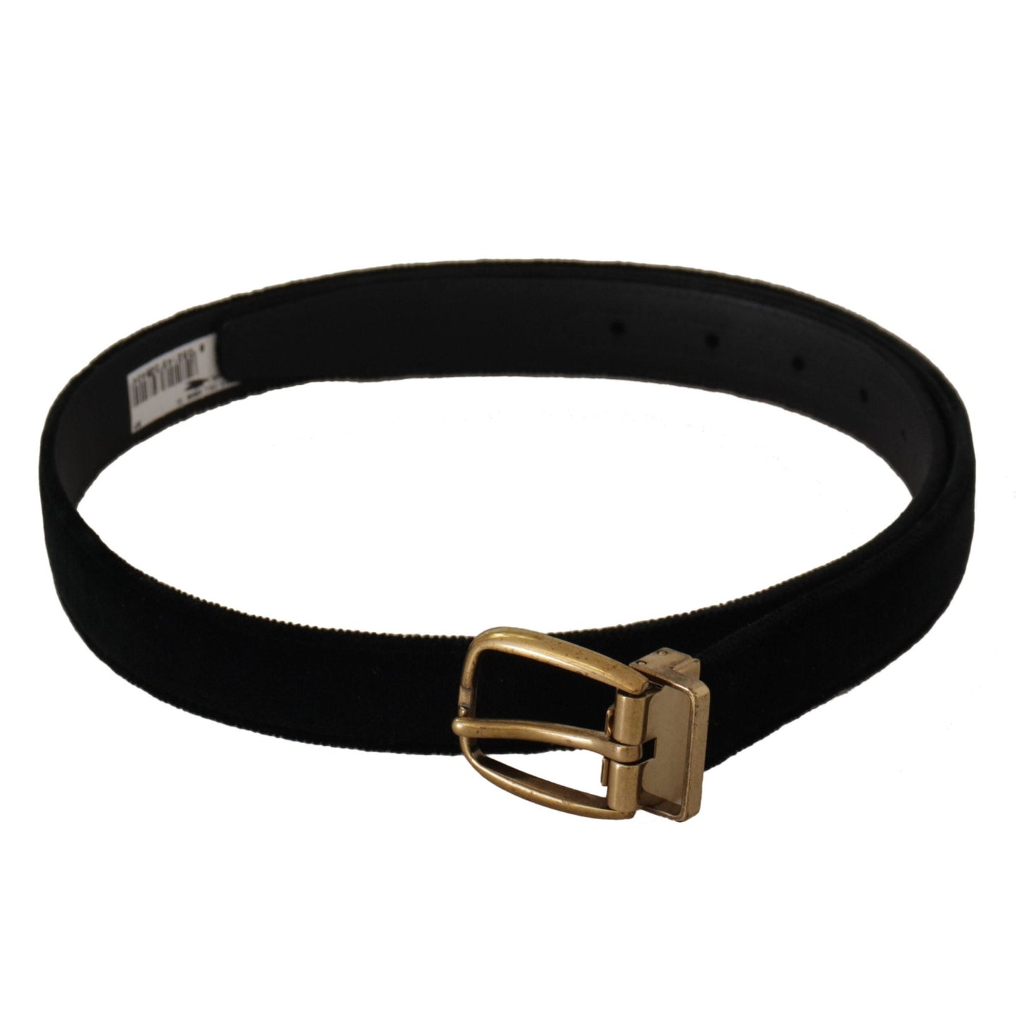 Dolce & Gabbana Black Velvet Leather Gold Tone Metal Buckle Belt