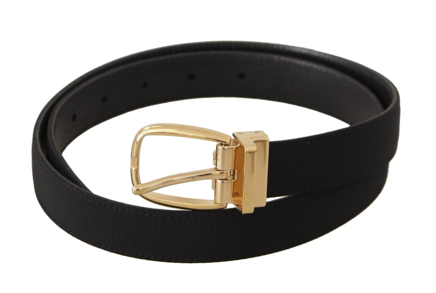 Dolce & Gabbana Black Canvas Leather Gold Metal Buckle Belt Dolce & Gabbana