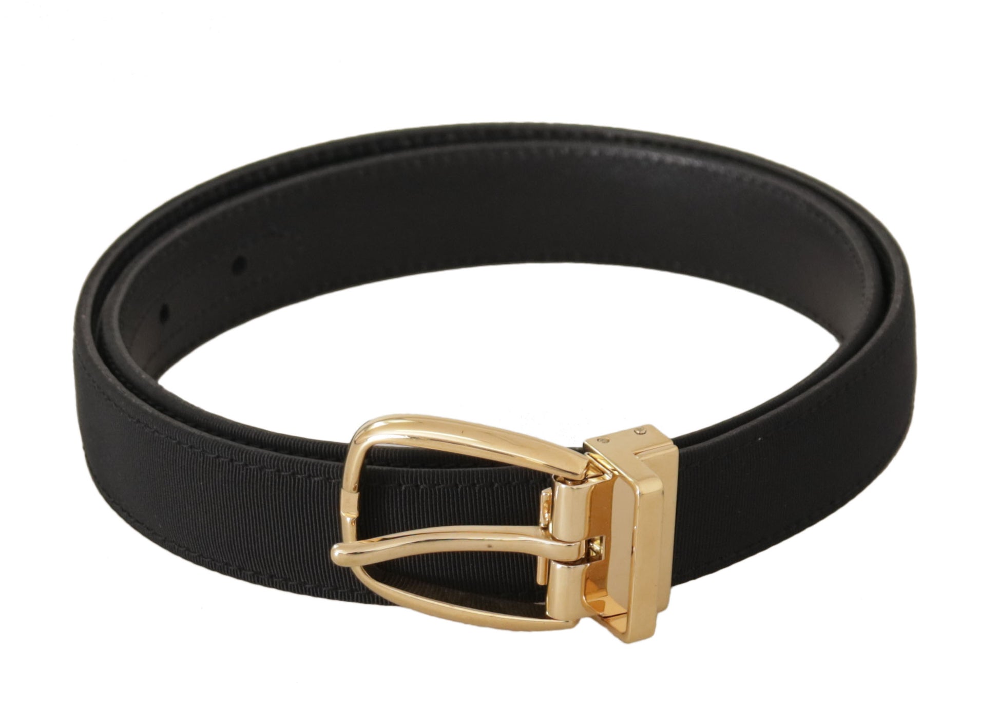 Dolce & Gabbana Black Canvas Leather Gold Metal Buckle Belt Dolce & Gabbana