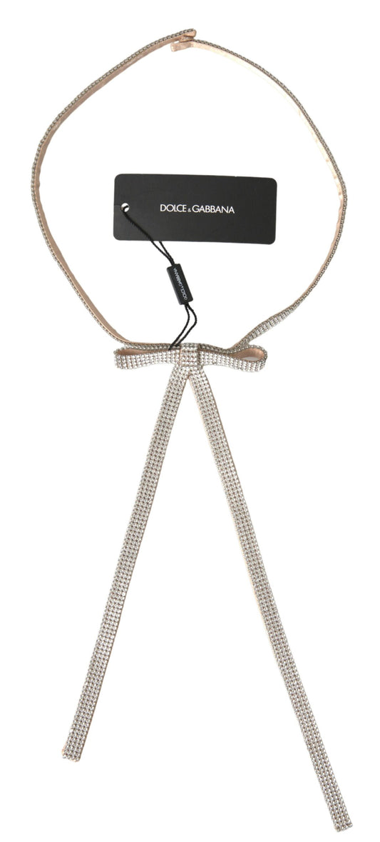 Dolce & Gabbana Beige Silk Clear Crystal Bow Waist Belt Dolce & Gabbana