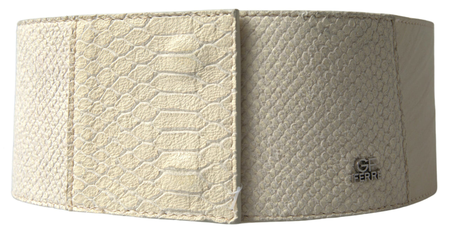 GF Ferre Off White Waxed Cotton Wide Fashion Waistband Belt GF Ferre