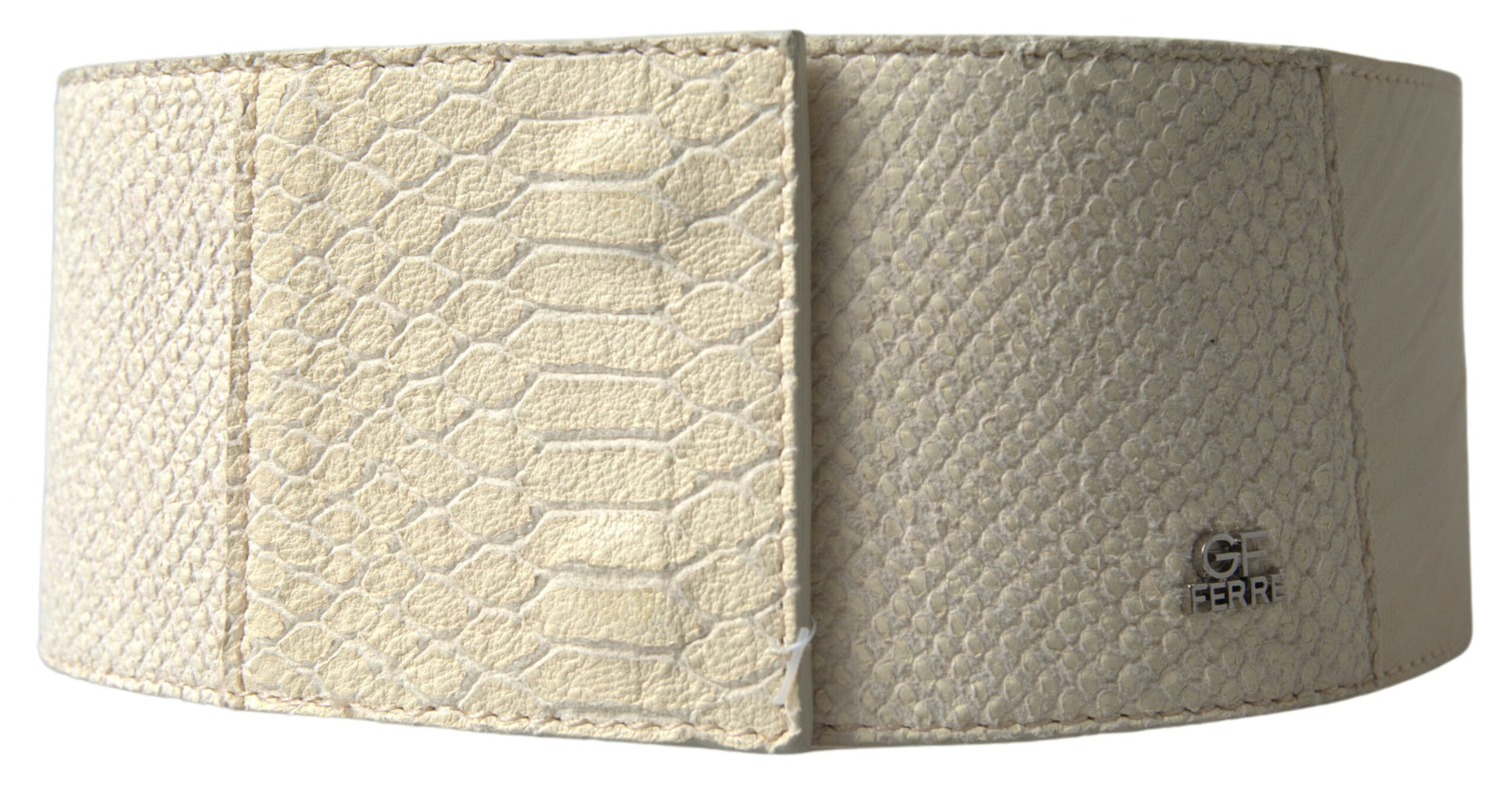 GF Ferre Off White Waxed Cotton Wide Fashion Waistband Belt GF Ferre