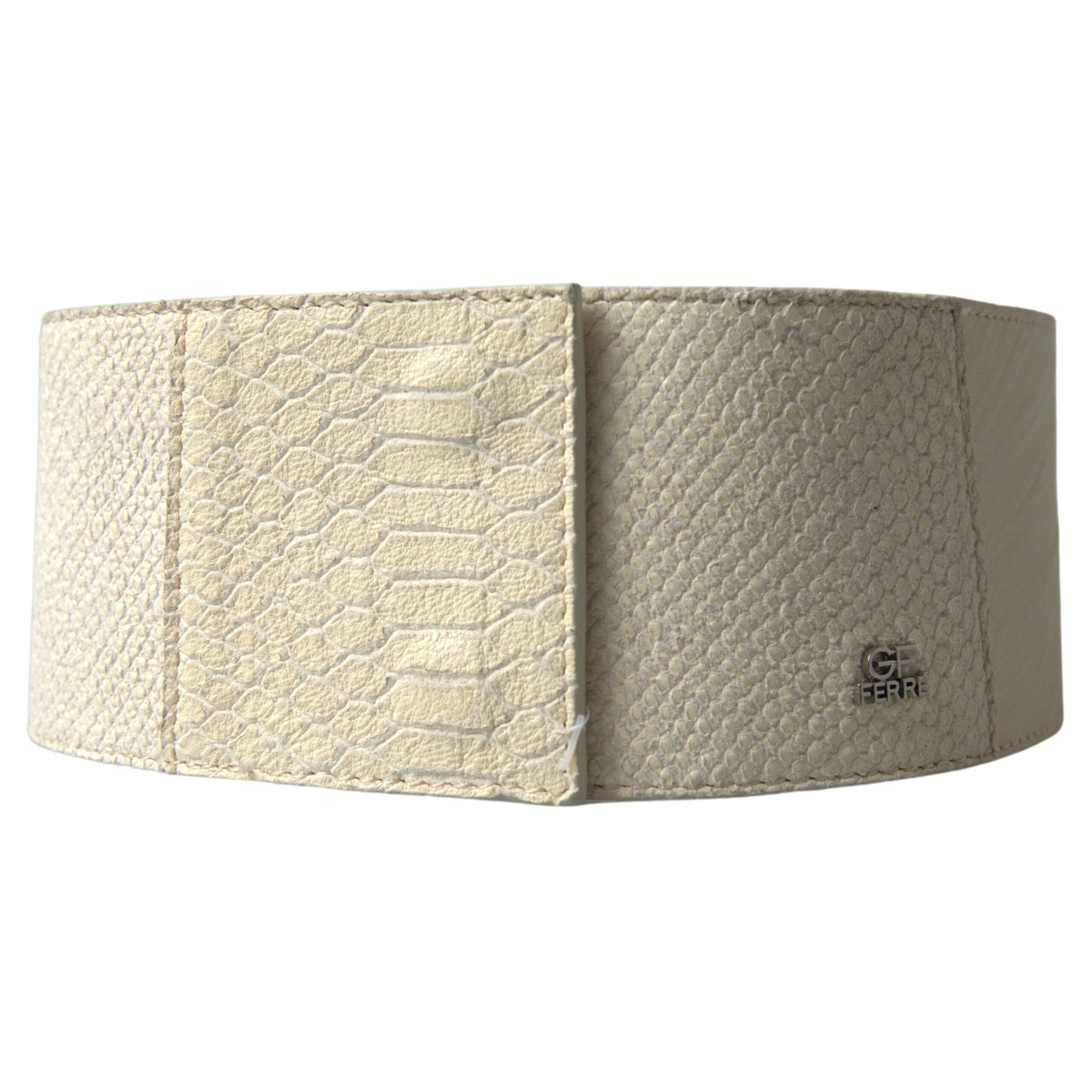 GF Ferre Off White Waxed Cotton Wide Fashion Waistband Belt