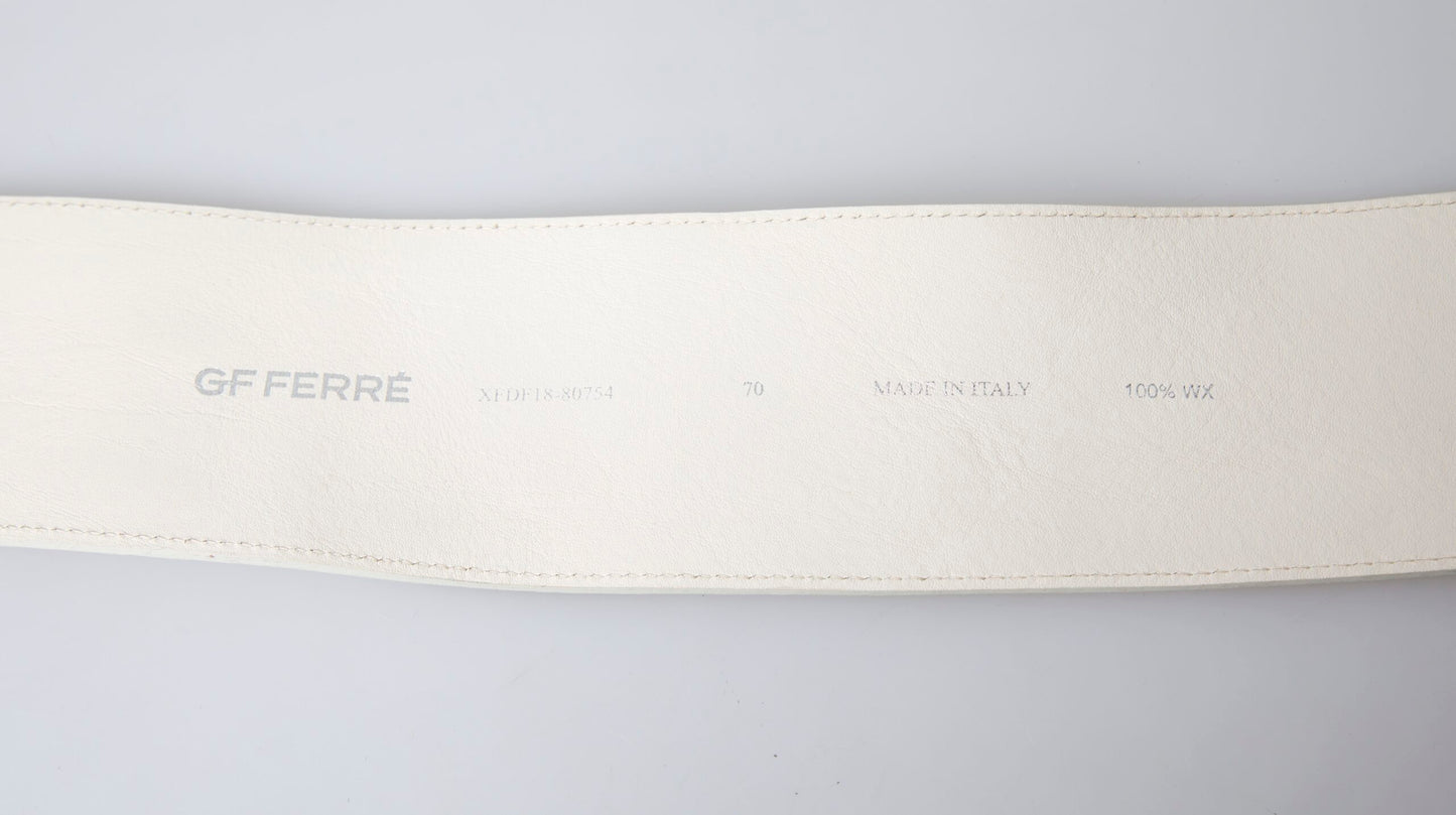 GF Ferre Off White Waxed Cotton Wide Fashion Waistband Belt GF Ferre