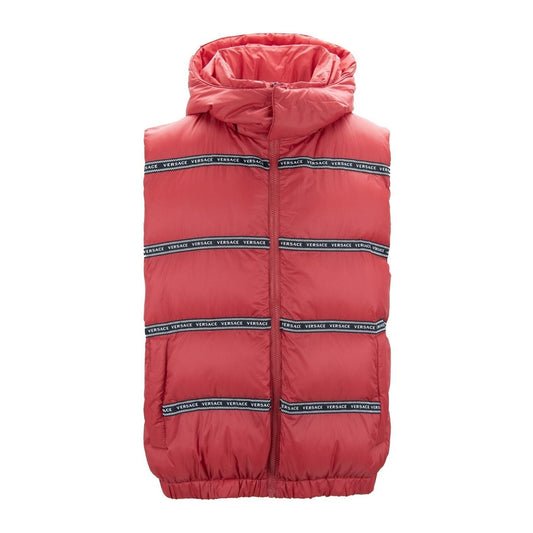 Elegant Red Versace Logo Vest with Detachable Hood Versace