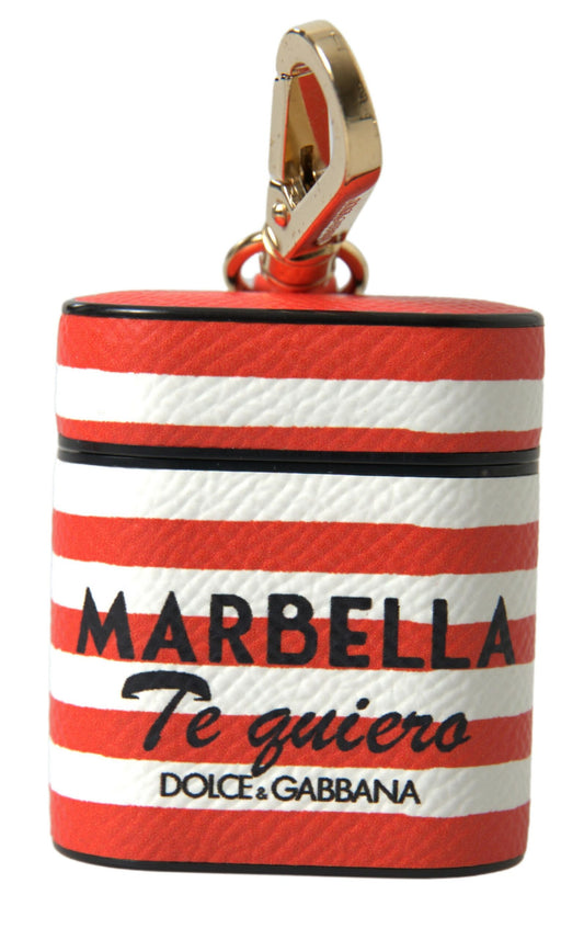Dolce & Gabbana Orange Stripe Dauphine Leather Logo Strap Airpod Case Dolce & Gabbana