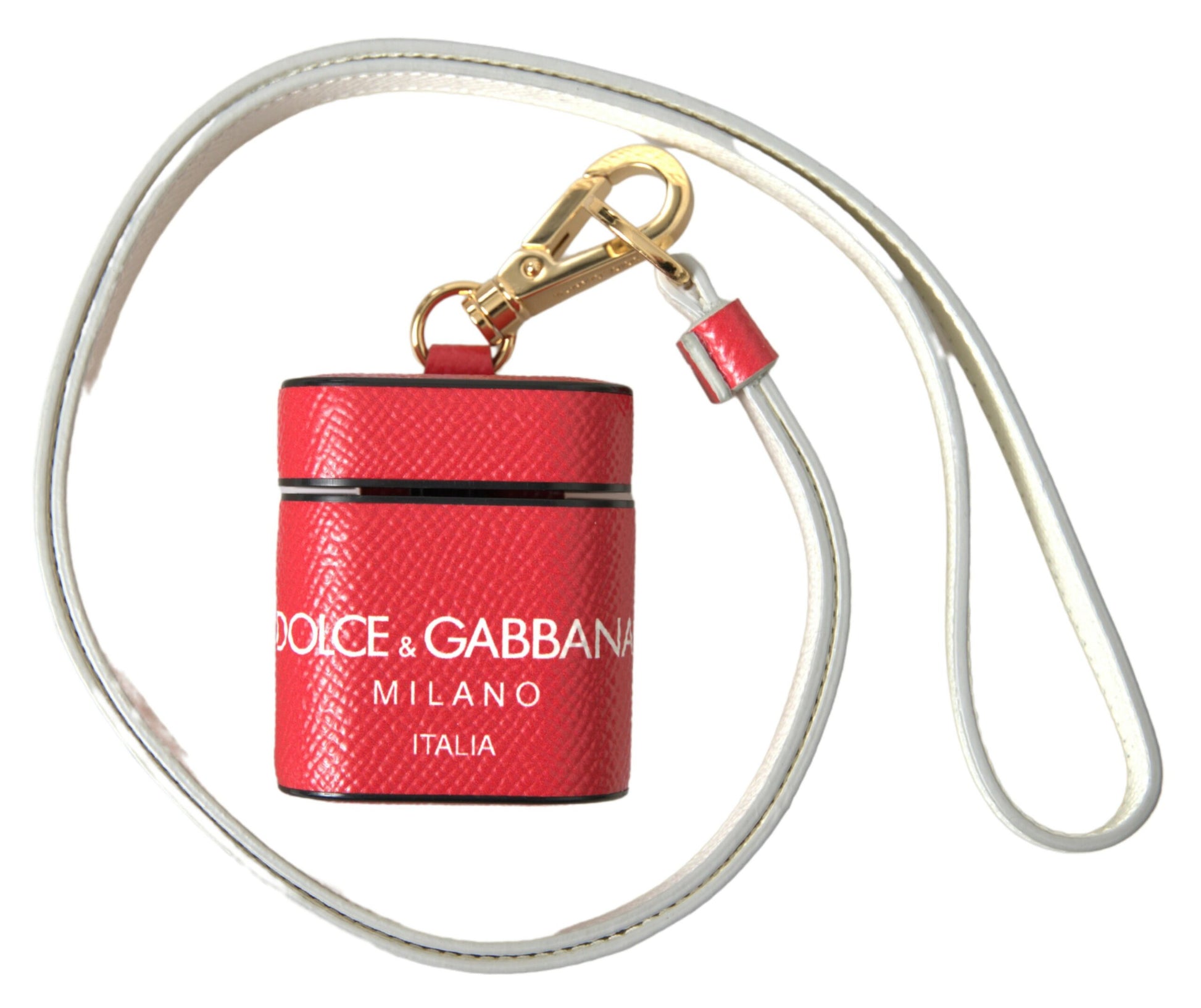 Dolce & Gabbana Red Leather Gold Tone Metal Logo Print Strap Airpods Case Dolce & Gabbana