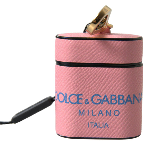 Dolce & Gabbana Pink Blue Calf Leather Logo Print Strap Airpods Case Dolce & Gabbana