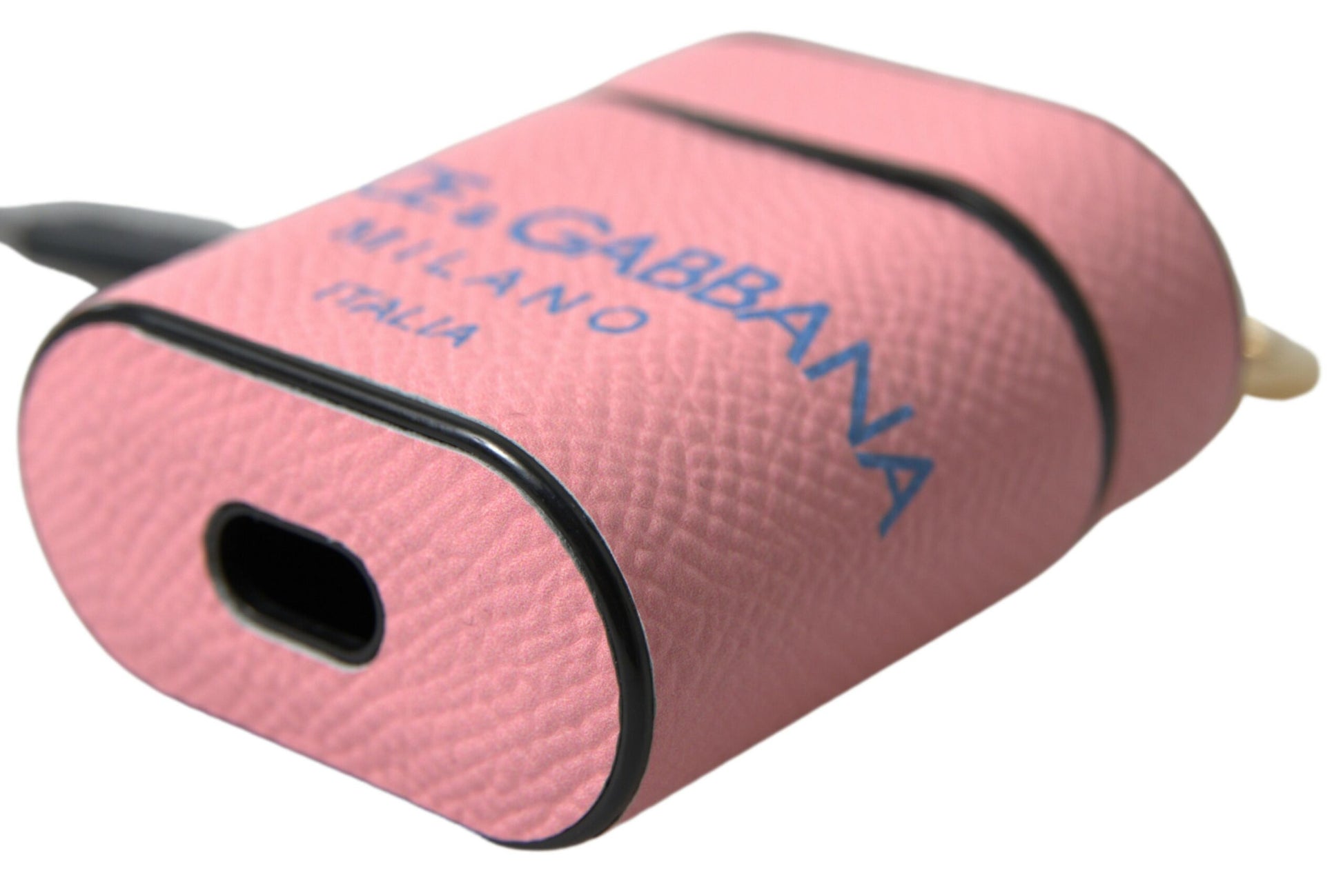 Dolce & Gabbana Pink Blue Calf Leather Logo Print Strap Airpods Case Dolce & Gabbana
