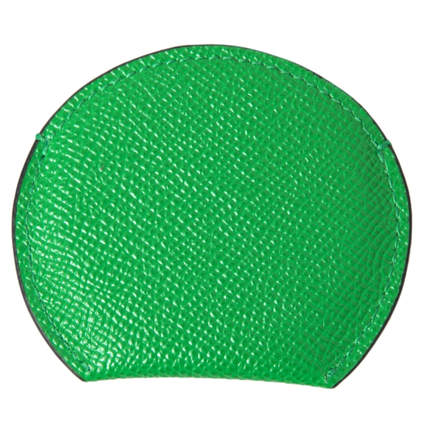 Dolce & Gabbana Green Calfskin Leather Round Logo Hand Mirror Holder