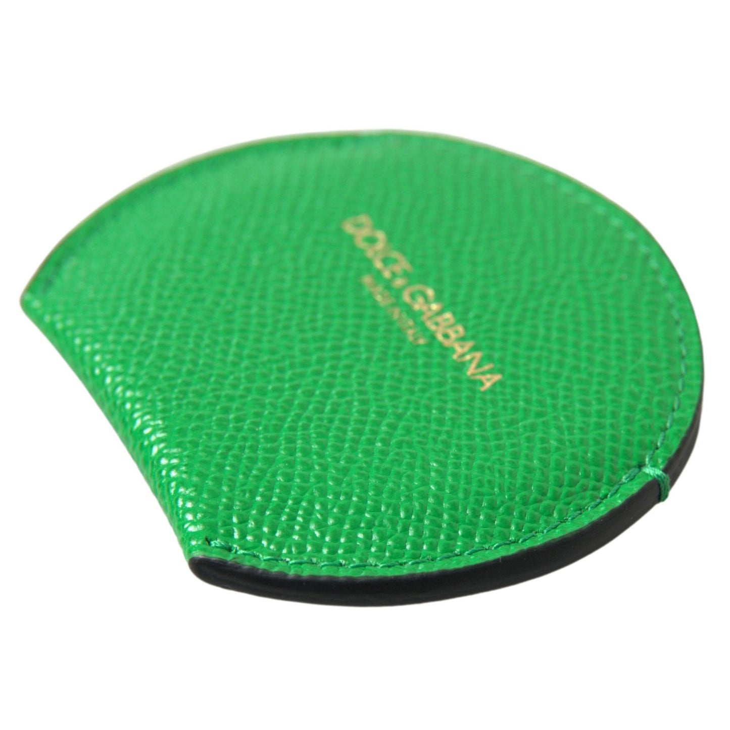 Dolce & Gabbana Green Calfskin Leather Round Logo Hand Mirror Holder