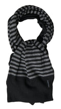 Dolce & Gabbana Black Gray Stripe Wool Neck Wrap Shawl Scarf - Eljoys Fashion 