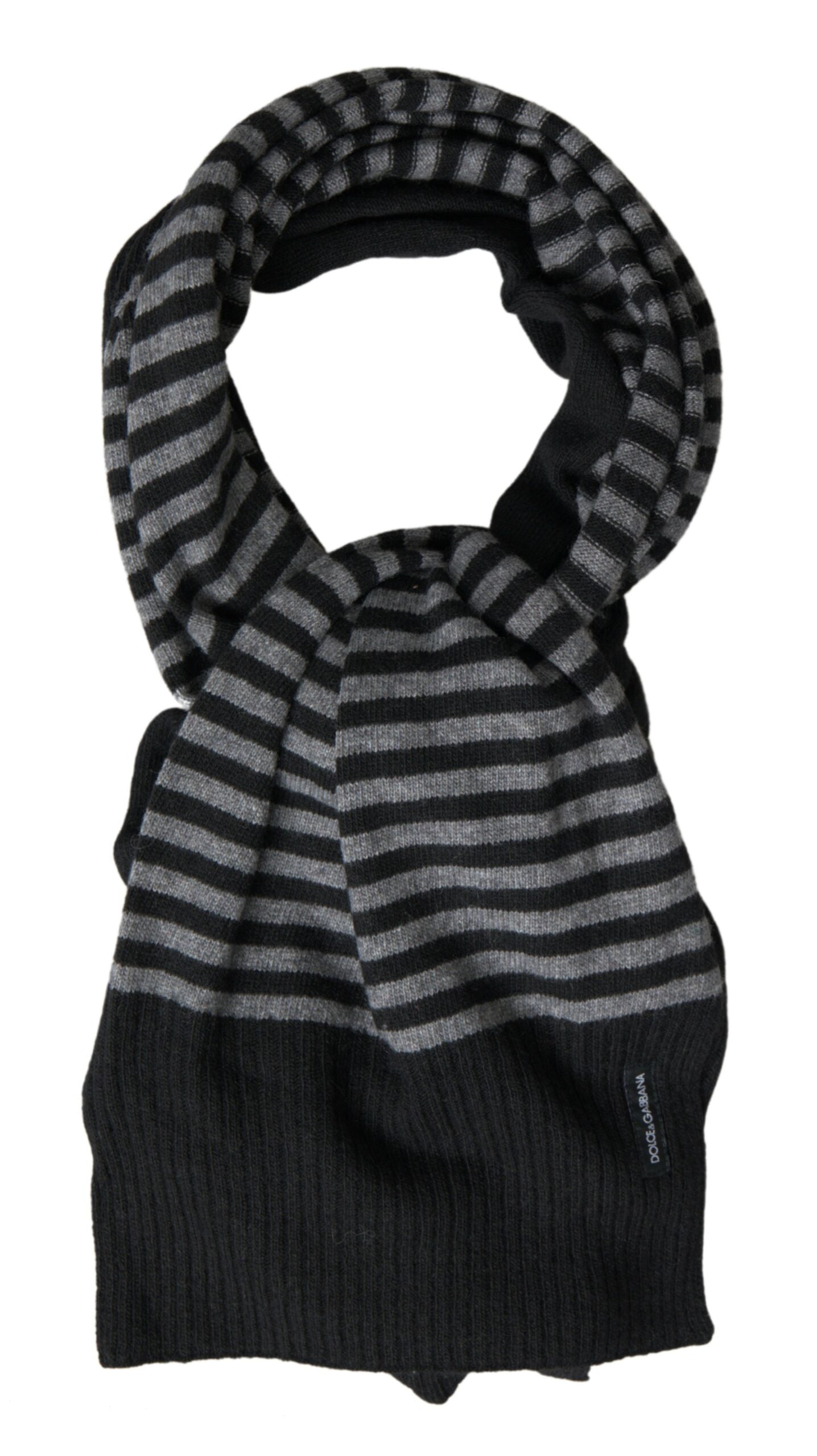 Dolce & Gabbana Black Gray Stripe Wool Neck Wrap Shawl Scarf Dolce & Gabbana