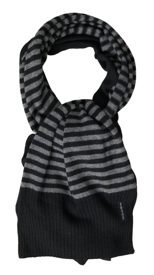 Dolce & Gabbana Black Gray Stripe Wool Neck Wrap Shawl Scarf Dolce & Gabbana