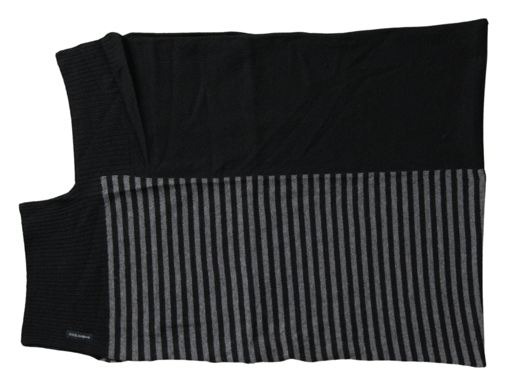 Dolce & Gabbana Black Gray Stripe Wool Neck Wrap Shawl Scarf - Eljoys Fashion 