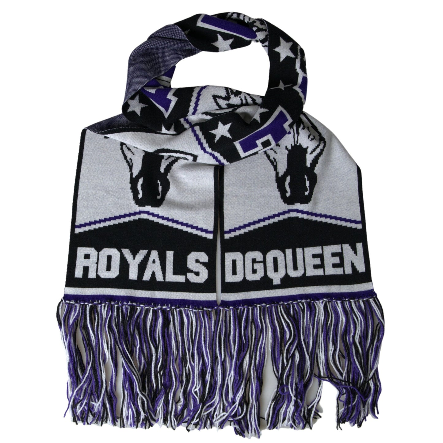 Dolce & Gabbana Multicolor Wool DG Queen Wrap Fringe Scarf Dolce & Gabbana