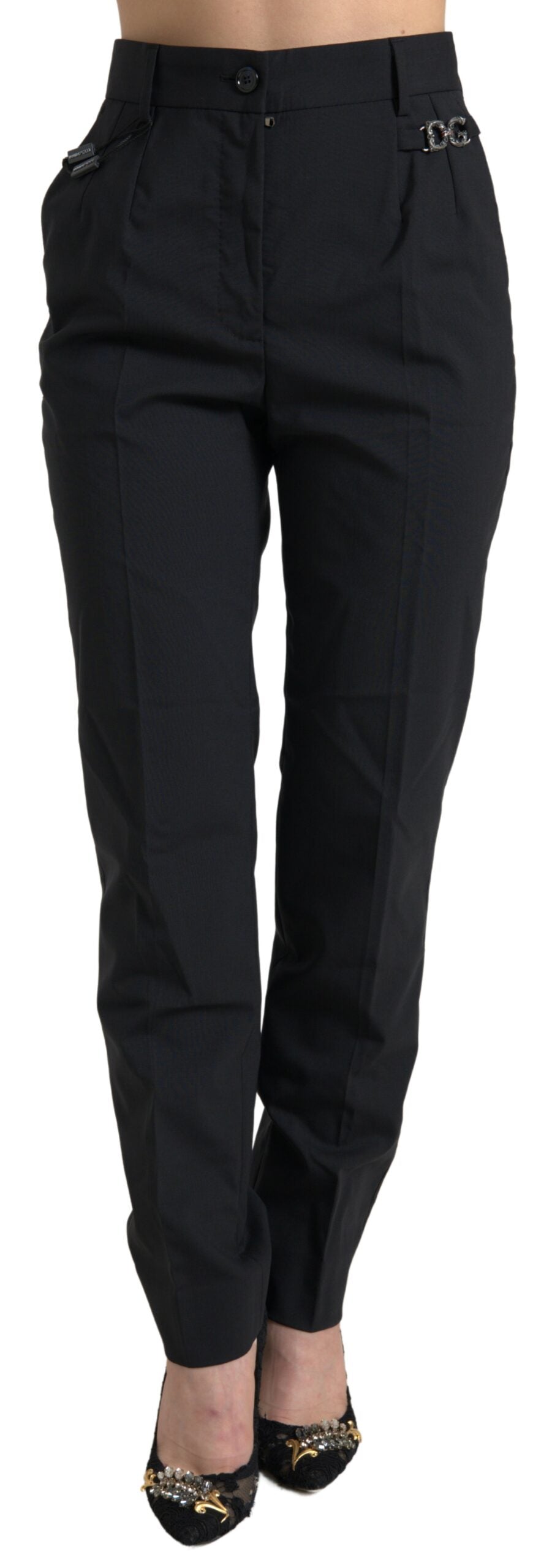 Dolce & Gabbana Black Wool High Waist Tapered Pants - Eljoys Fashion 