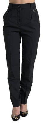 Dolce & Gabbana Black Wool High Waist Tapered Pants - Eljoys Fashion 