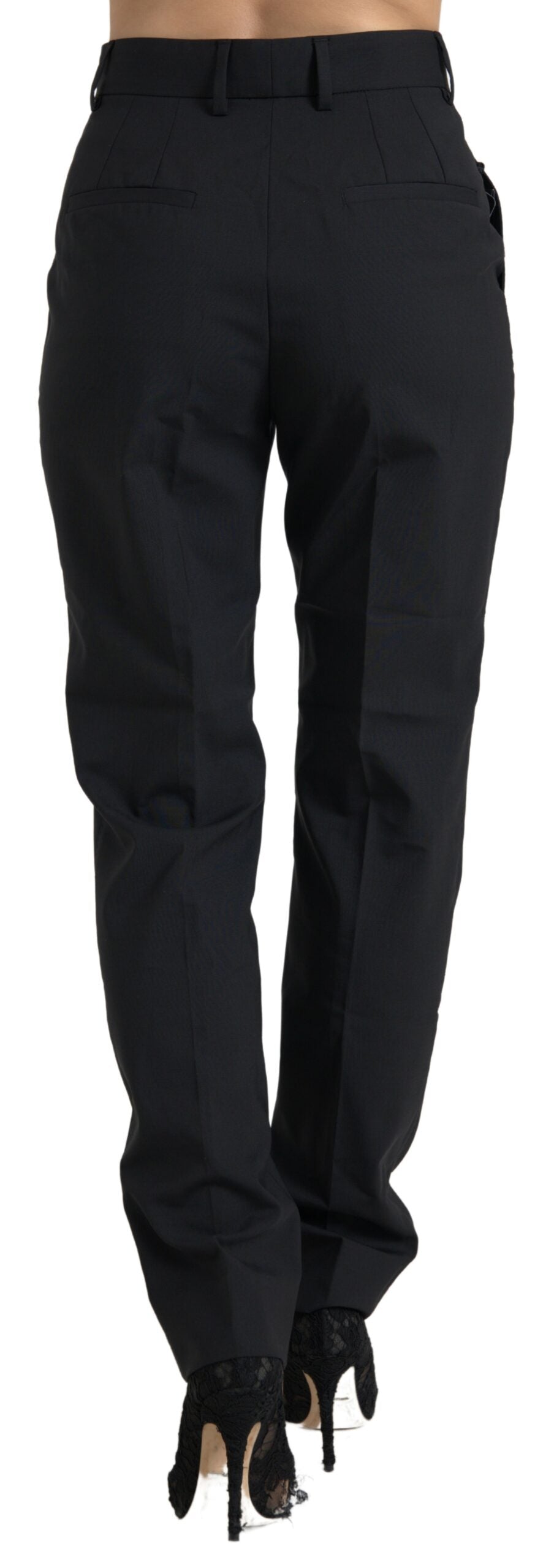 Dolce & Gabbana Black Wool High Waist Tapered Pants - Eljoys Fashion 